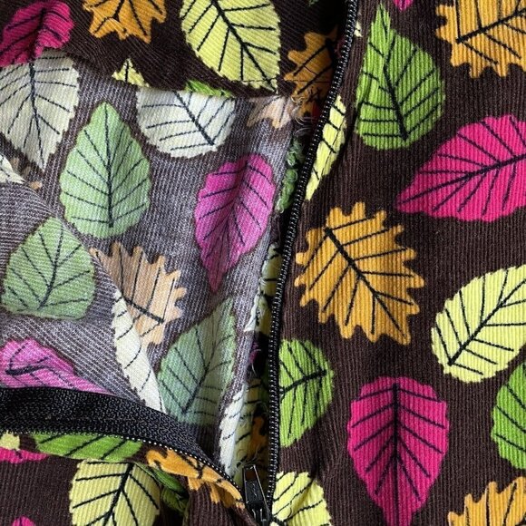 Fall Leaves Corduroy Mini Skirt Handmade Brown & Multicolor Women’s L 14 - Picture 5 of 6